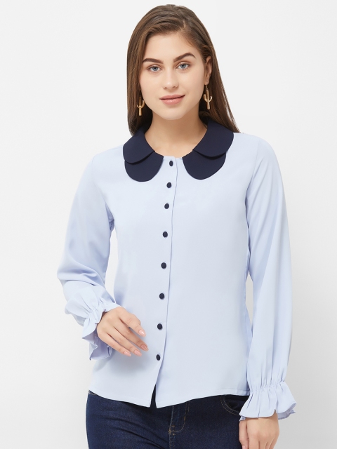 

Soie Women Blue Colourblocked Shirt Style Top
