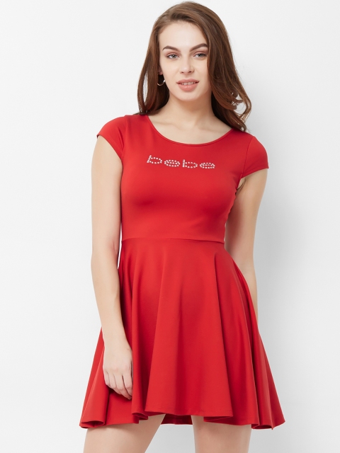 

bebe Women Red Solid Fit and Flare Dress