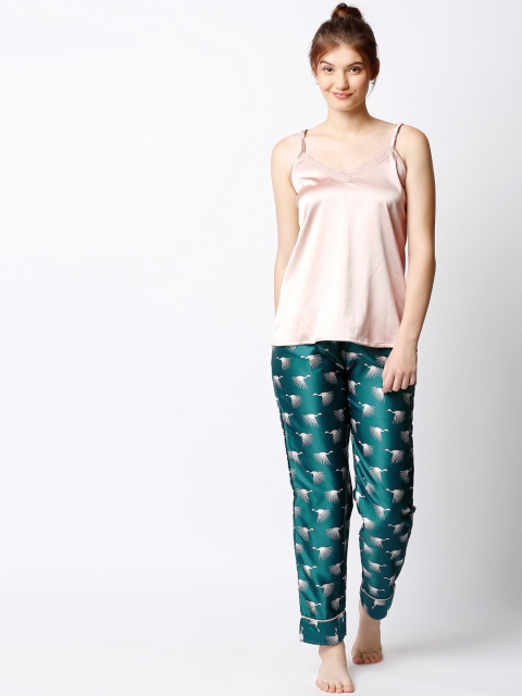 

I like me Women Beige & Green Solid Night suit
