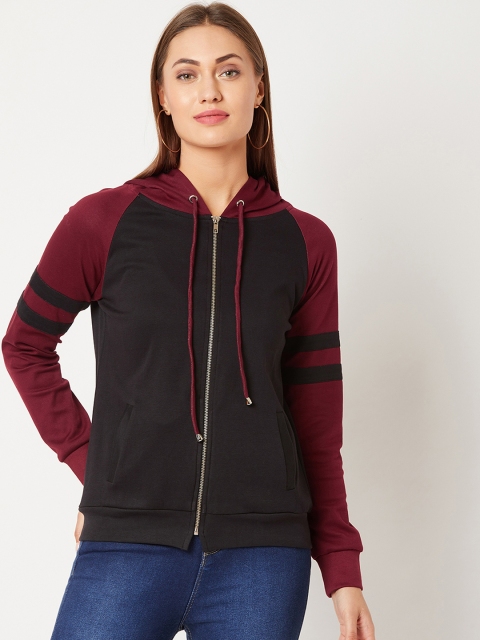 

Miss Chase Women Black Colourblocked Hooded Bomber Jacket