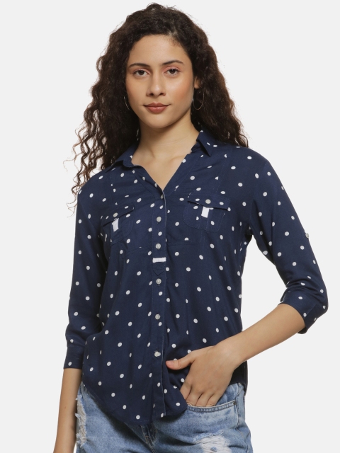 

Campus Sutra Women Blue & White Regular Fit Printed Casual Shirt