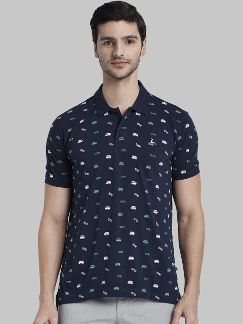 

Parx Men Navy Blue Printed Polo Collar T-shirt