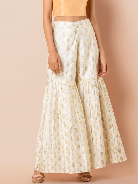 

INDYA Women Off-White Printed Flared Palazzos