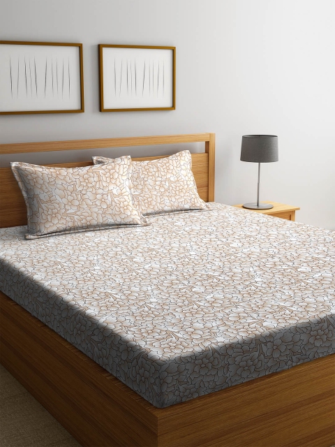 

Cortina Beige Floral 144 TC Cotton 1 Double Queen Bedsheet with 2 Pillow Covers