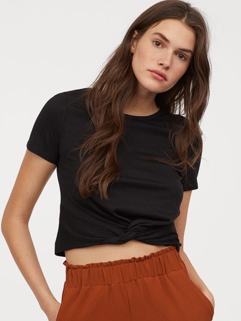

H&M Women Black Tie-Detail Top