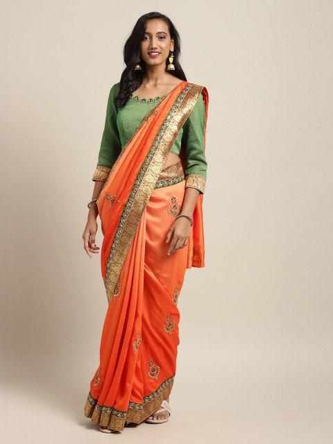 

Mitera Orange Embroidered Poly Silk Saree