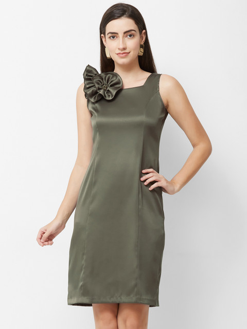 

Soie Women Olive Green Solid Sheath Dress