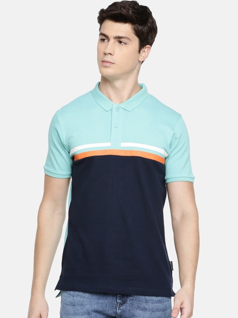 

Braveo Men Blue Colourblocked Polo Collar T-shirt