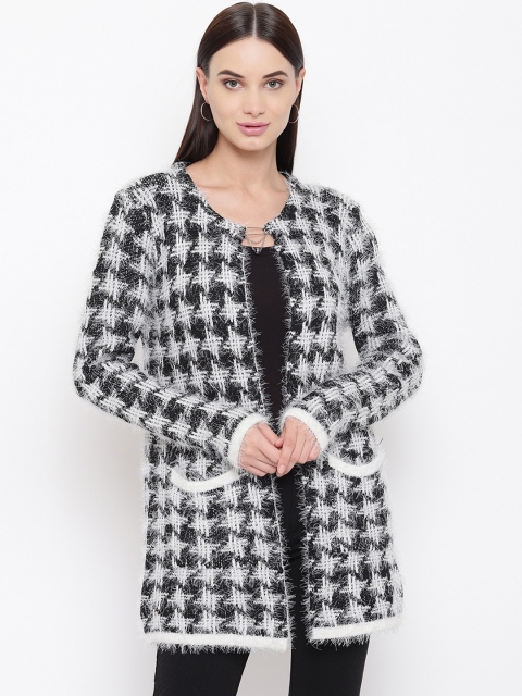 

HK colours of fashion Women White & Black Printed Open Front Shrug