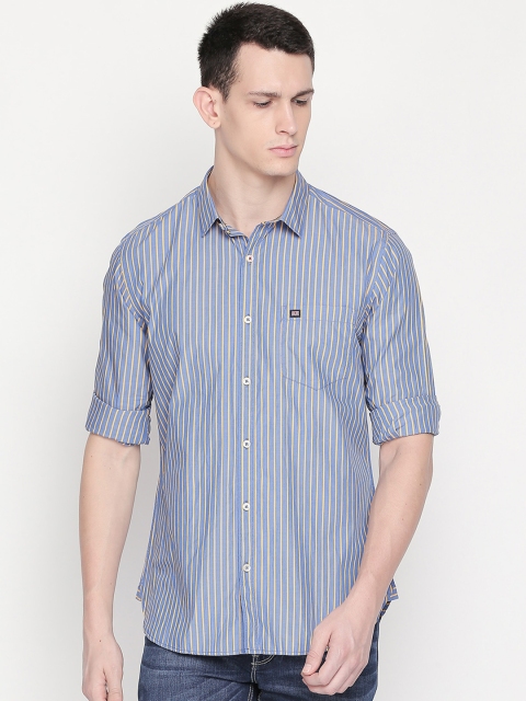 

BYFORD by Pantaloons Men Blue & Yellow Slim Fit Striped Casual Shirt