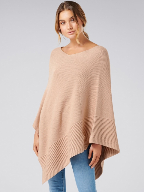 

Forever New Women Peach-Coloured Ribbed Poncho Sweater