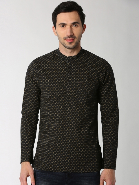 

Peter England Men Black Printed Straight Kurta