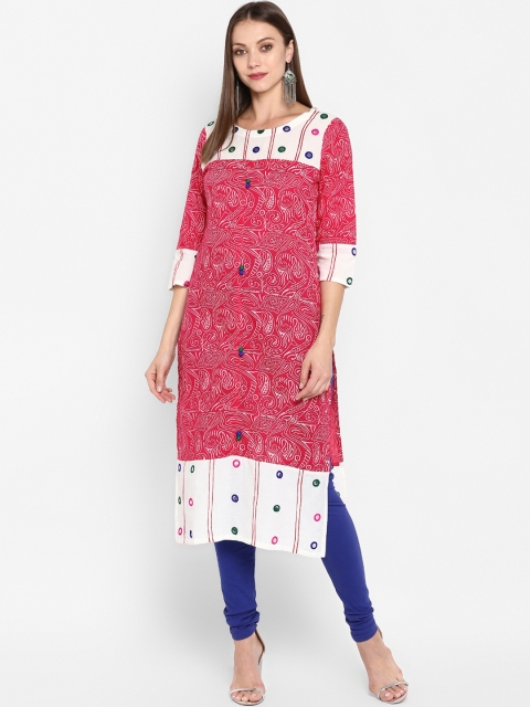 

ZOEYAMS Women Pink & White Printed Straight Kurta