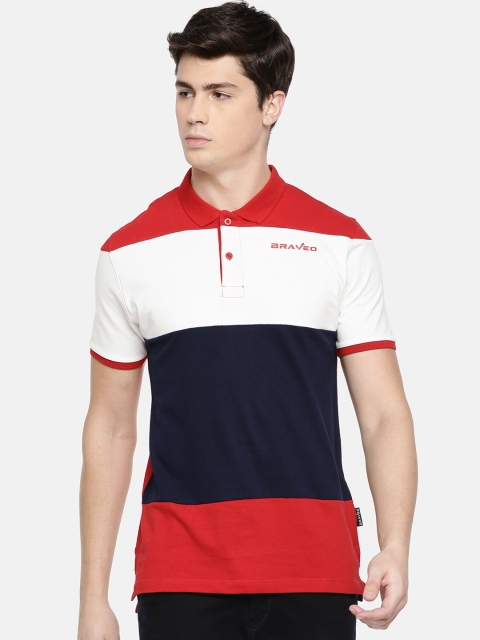 

Braveo Men Red Colourblocked Polo Collar T-shirt