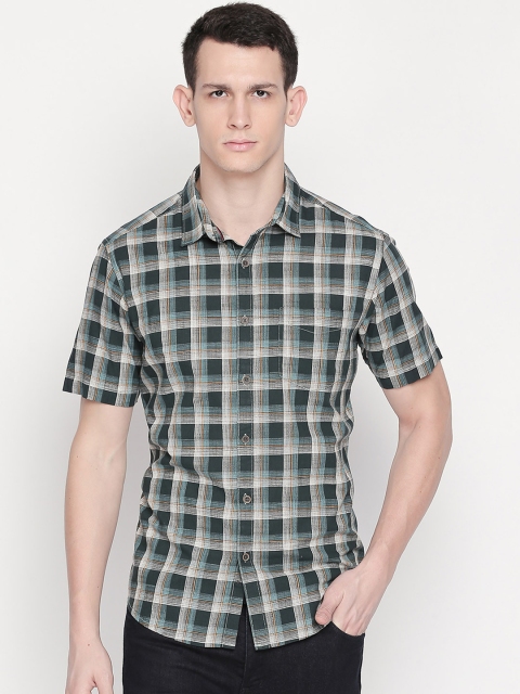 

BYFORD by Pantaloons Men Green & Beige Slim Fit Checked Casual Shirt