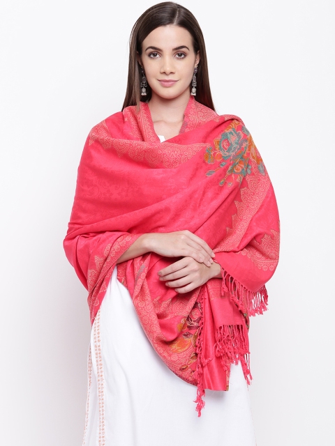 

HK colours of fashion Coral Pink Woven Design Shawl