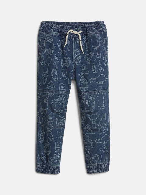 

GAP Boys Blue Monster Print Mid-Rise Clean Look Stretchable Jogger Jeans