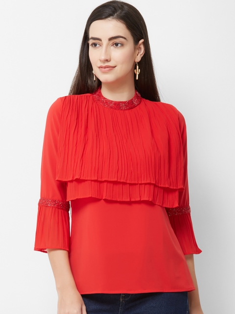 

Soie Women Red Solid Tiered Top