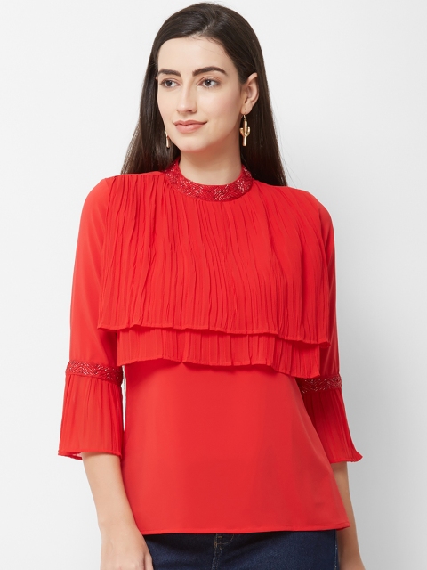 

Soie Women Red Solid Tiered Top