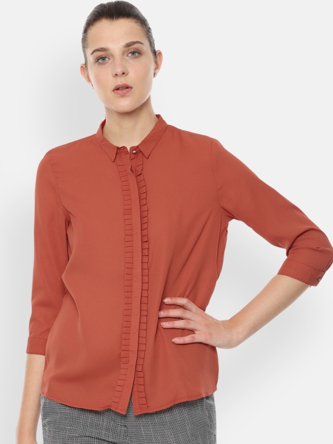 

Van Heusen Woman Rust Orange Regular Fit Solid Casual Shirt
