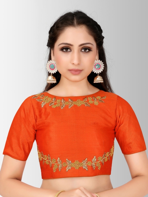 

MIMOSA Women Orange Embroidered Silk Saree Blouse