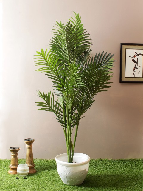 

TAMIRHA Green Indoor Or Outdoor Artificial Areca Plant With White Pot
