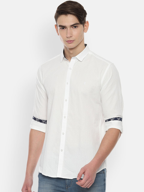 

V Dot Men White Slim Fit Self Design Casual Shirt