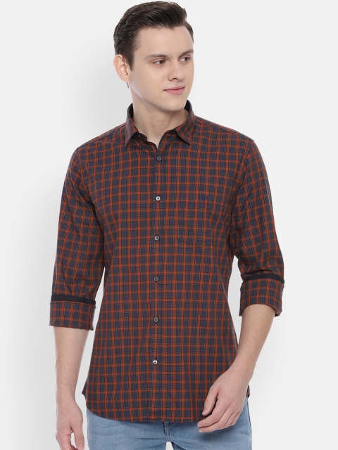 

Van Heusen Sport Men Orange & Blue Slim Fit Checked Casual Shirt