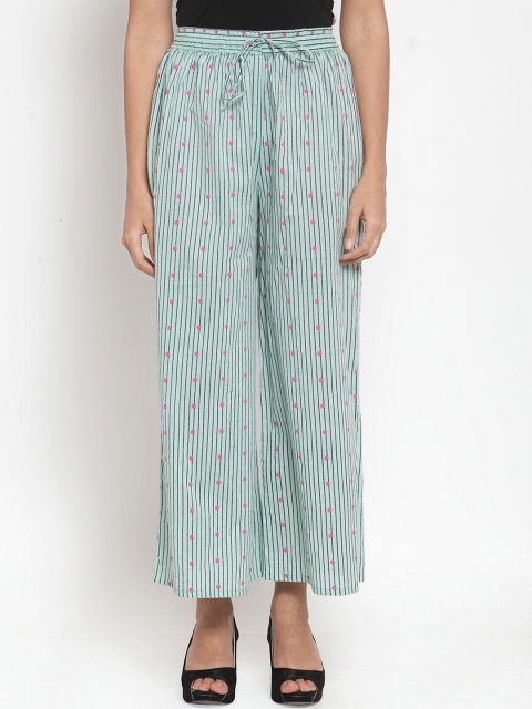 

Indibelle Women Sea Green & Pink Printed Straight Palazzos