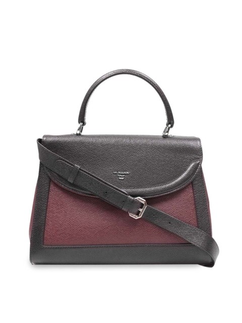 

Da Milano Black & Purple Colourblocked Leather Handheld Bag