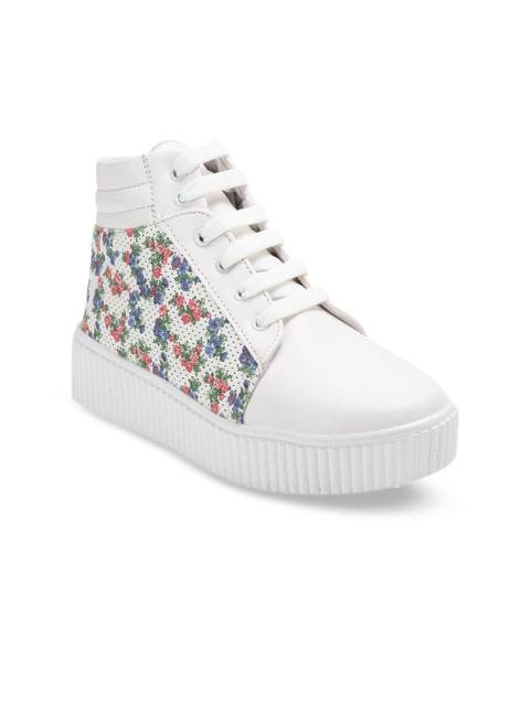 

ZAPATOZ Women White & Blue Printed Synthetic Leather Mid-Top Sneakers