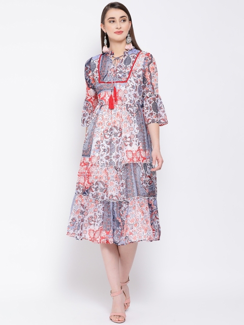 

Oxolloxo Women Printed Multicoloured Fit and Flare Dress, Multi