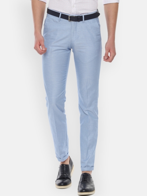 

Allen Solly Men Blue Slim Fit Self Design Regular Trousers