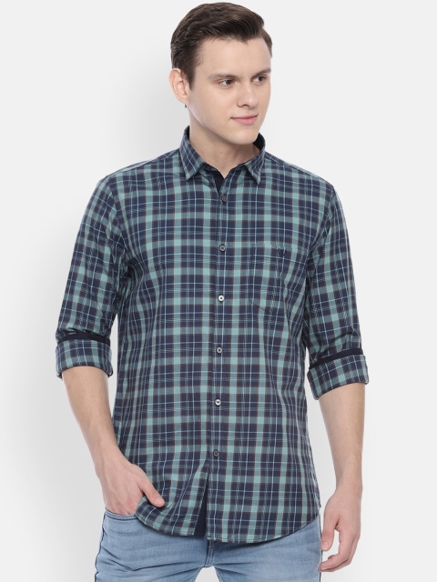 

Van Heusen Sport Men Navy Blue Slim Fit Checked Casual Shirt