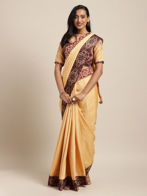

Mitera Gold-Toned Solid Poly Silk Saree