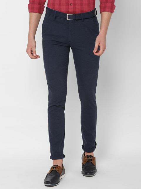 

Allen Solly Men Navy Blue Slim Fit Self Design Regular Trousers
