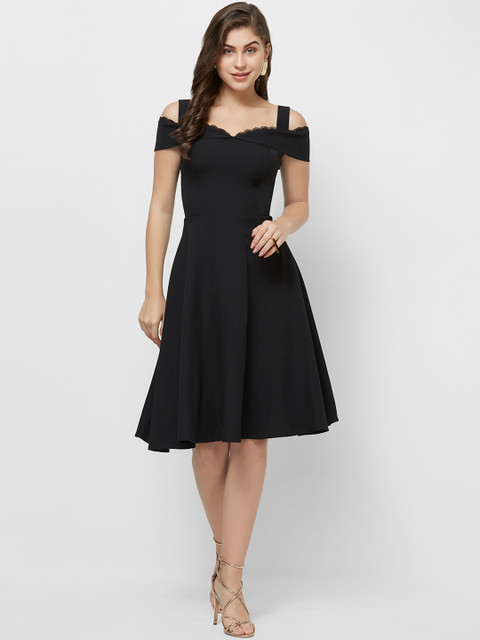 

bebe Women Black Solid Fit and Flare Dress