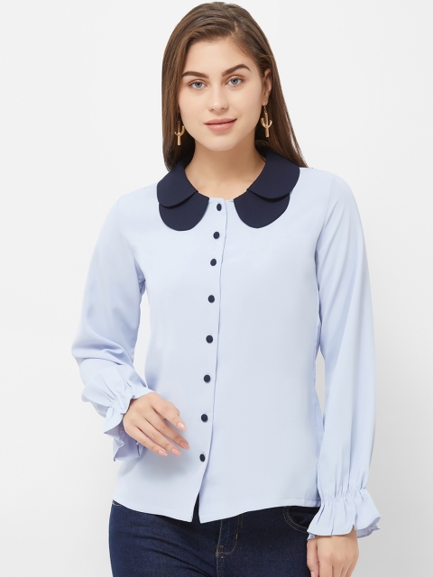 

Soie Women Blue Colourblocked Shirt Style Top