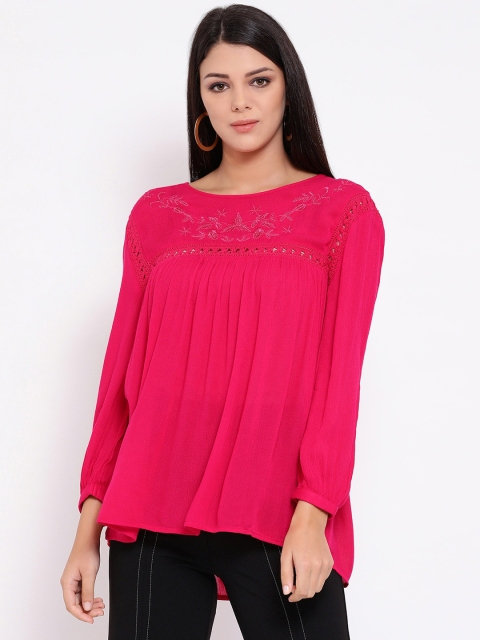 

Oxolloxo Women Pink Solid High-Low Top