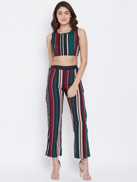 

AASK Women Multicoloured Striped Top with Trousers, Multi