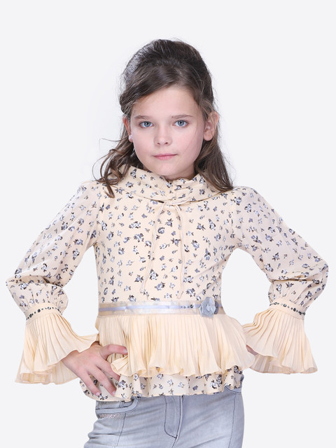 

CUTECUMBER Girls Beige Printed Peplum Top
