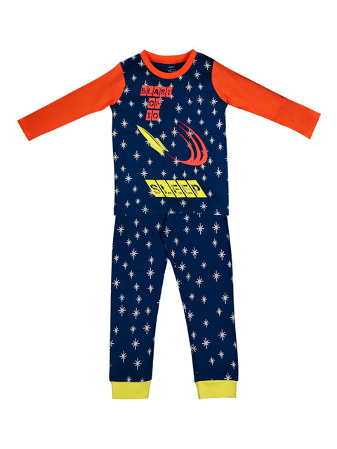 

ventra Boys Navy Blue Printed Night suit
