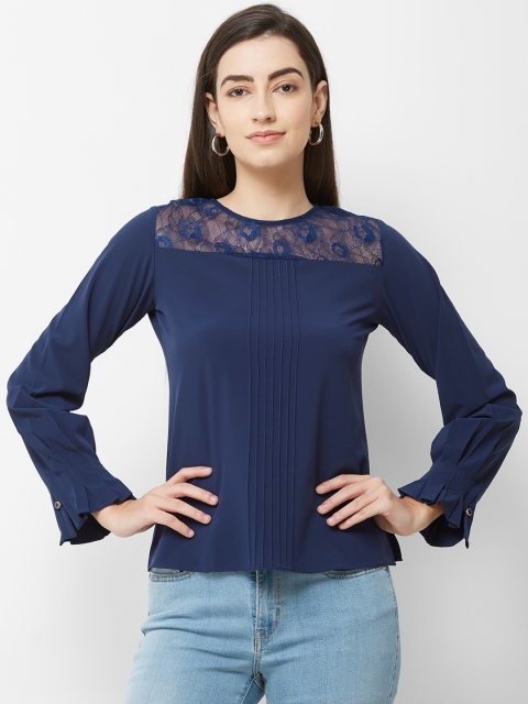 

Soie Women Navy Blue Solid Knitted Top