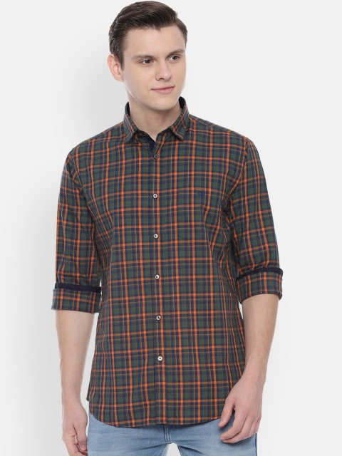 

Van Heusen Sport Men Green & Orange Slim Fit Checked Casual Shirt