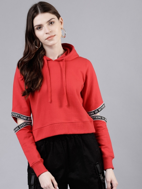 

Tokyo Talkies Women Red & Black Solid Hooded Sweatshirt