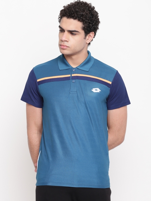 

Lotto Men Blue Striped Polo Collar T-shirt