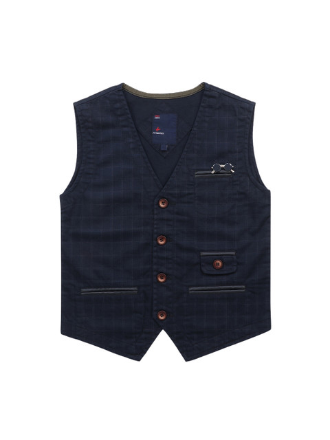 

Lil Tomatoes Boys Navy Blue Checked Woven Waistcoat