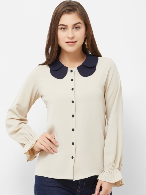 

Soie Women Off-White Colourblocked Shirt Style Top