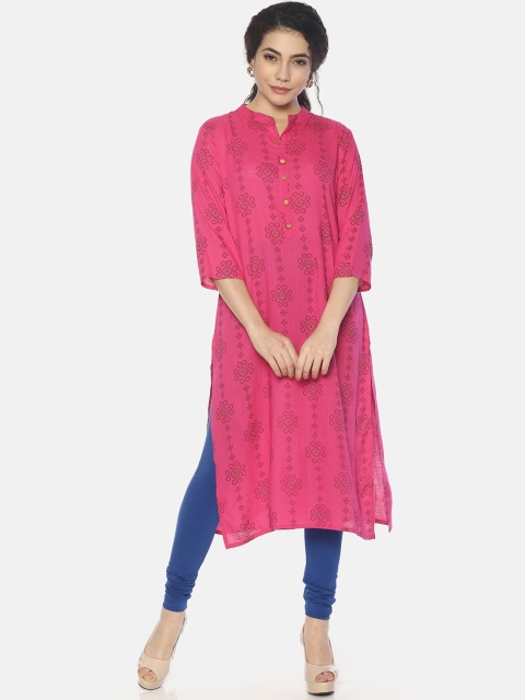 

Mytri Women Pink Printed Straight Kurta