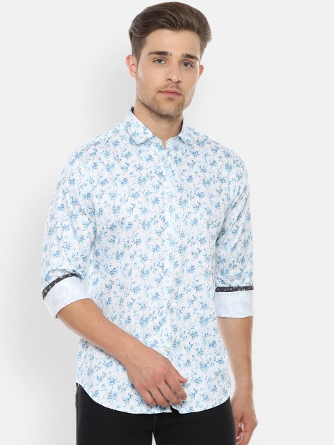 

V Dot Men White & Blue Slim Fit Printed Casual Shirt